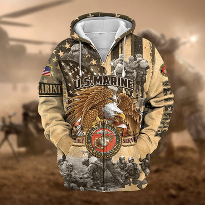 Premium Proudly Served Multiservice US Veteran Zip Hoodie