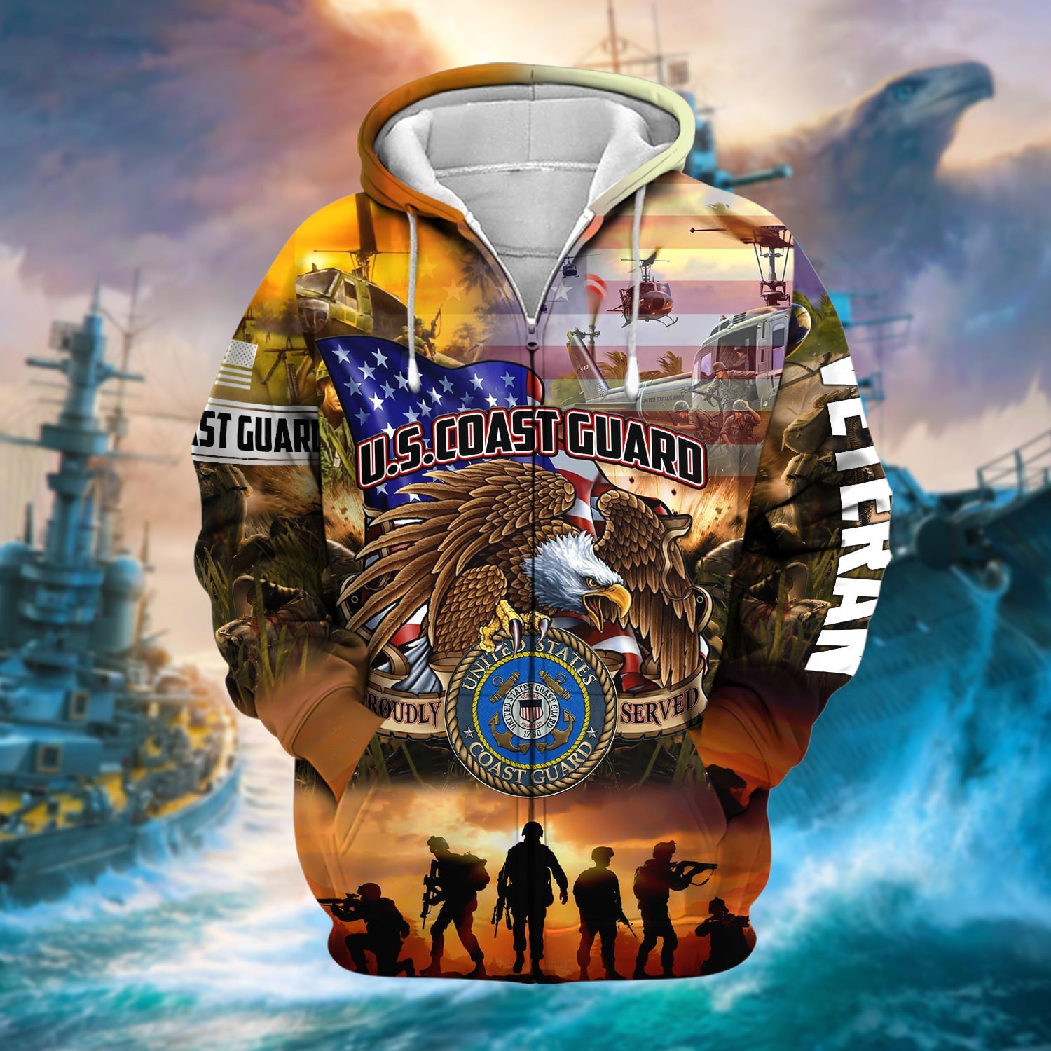 Premium Honoring All Who Served US Veteran Zip Hoodie