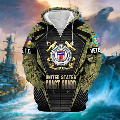 Unique Camo Soldiers US Veteran Zip Hoodie