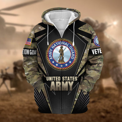 Unique Camo Soldiers US Veteran Zip Hoodie