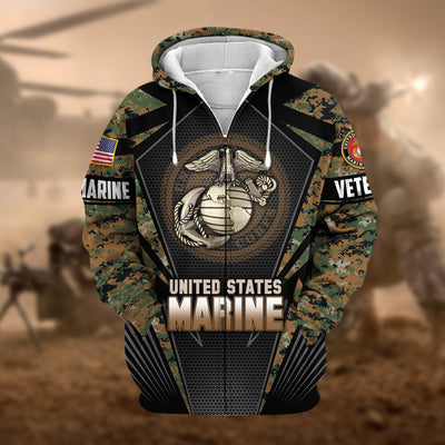 Unique Camo Soldiers US Veteran Zip Hoodie