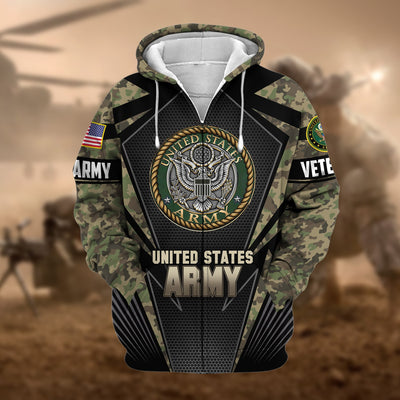 Unique Camo Soldiers US Veteran Zip Hoodie