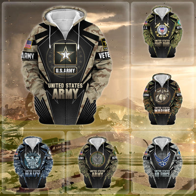 Unique Camo Soldiers US Veteran Zip Hoodie