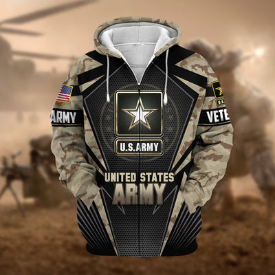 Unique Camo Soldiers US Veteran Zip Hoodie
