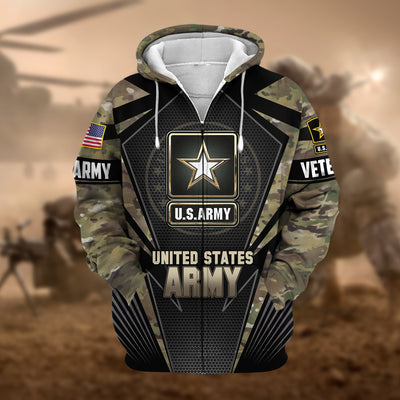 Unique Camo Soldiers US Veteran Zip Hoodie