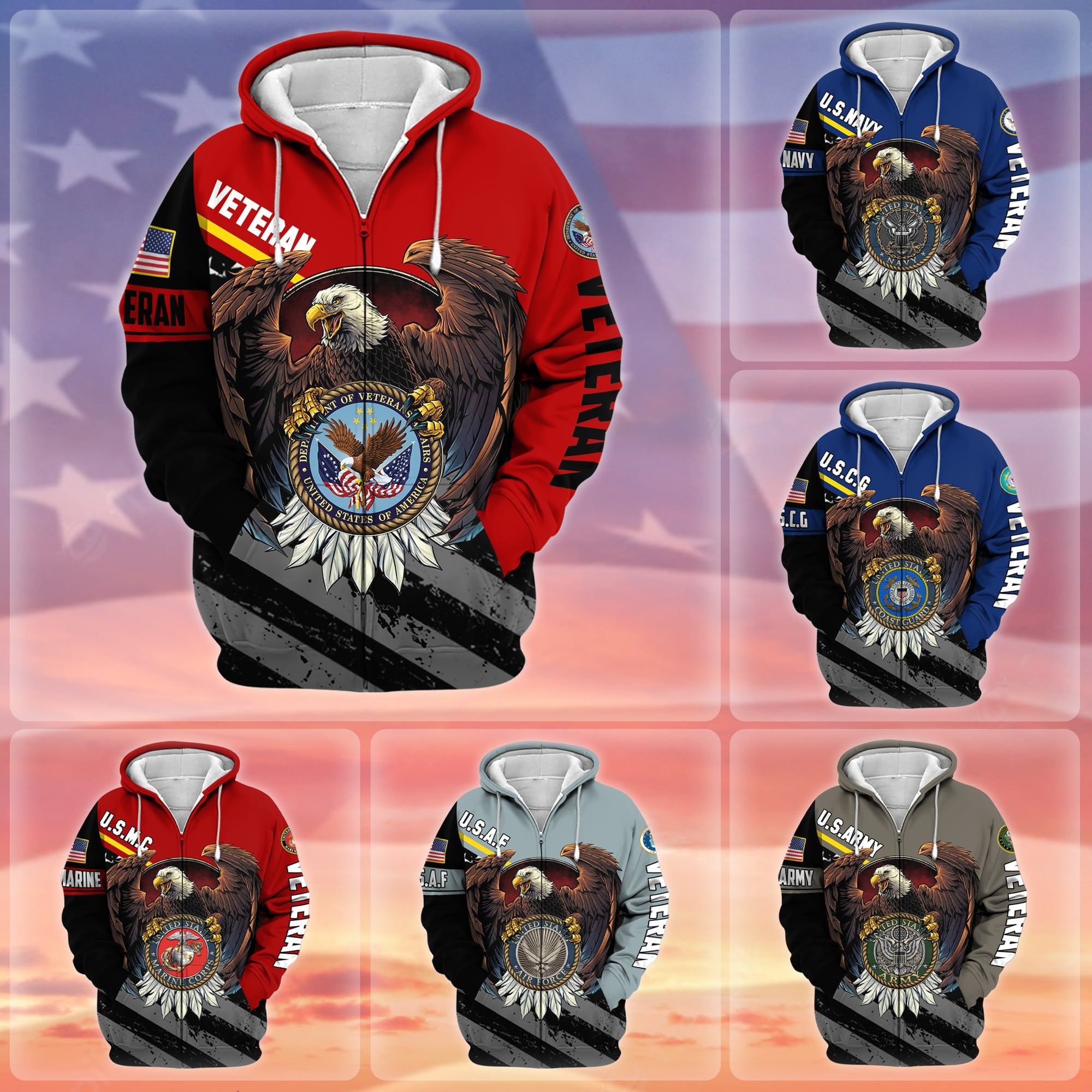 Premium Eagle US Veteran Zip Hoodie