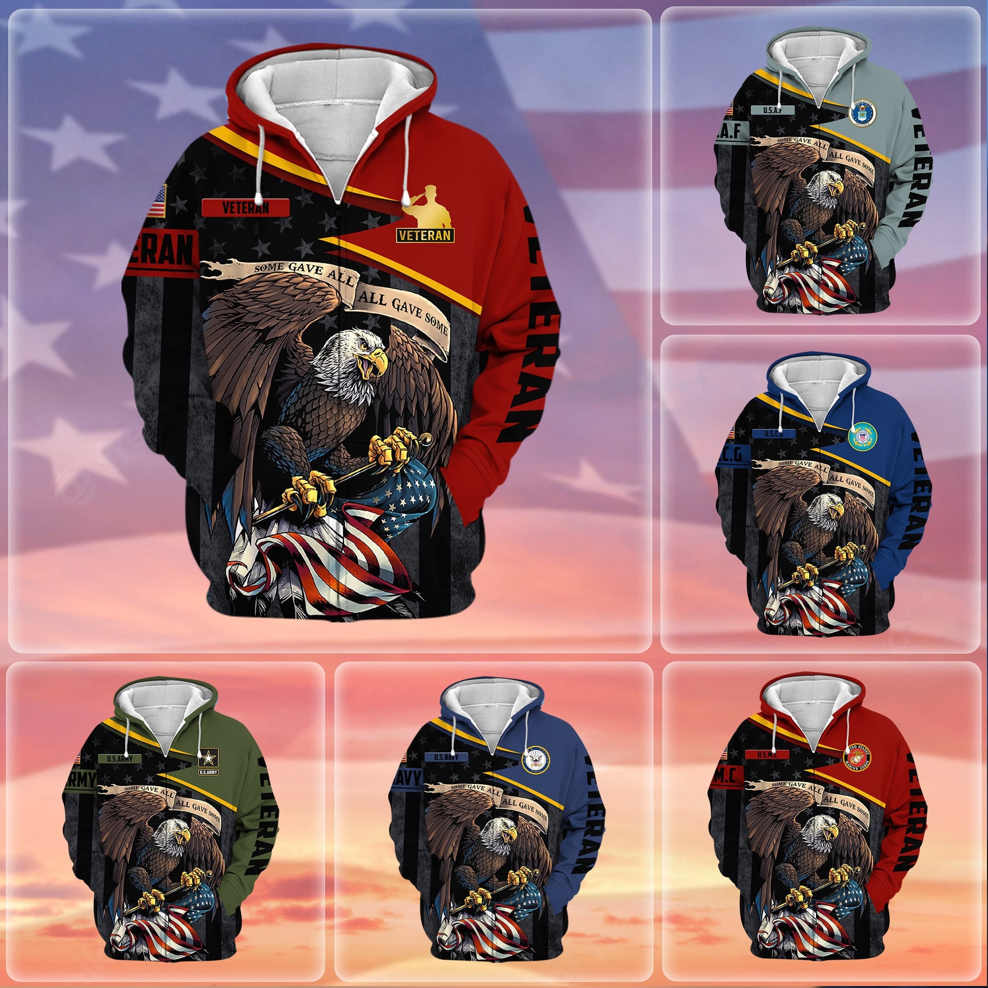 Premium All Gave Some US Veteran Zip Hoodie