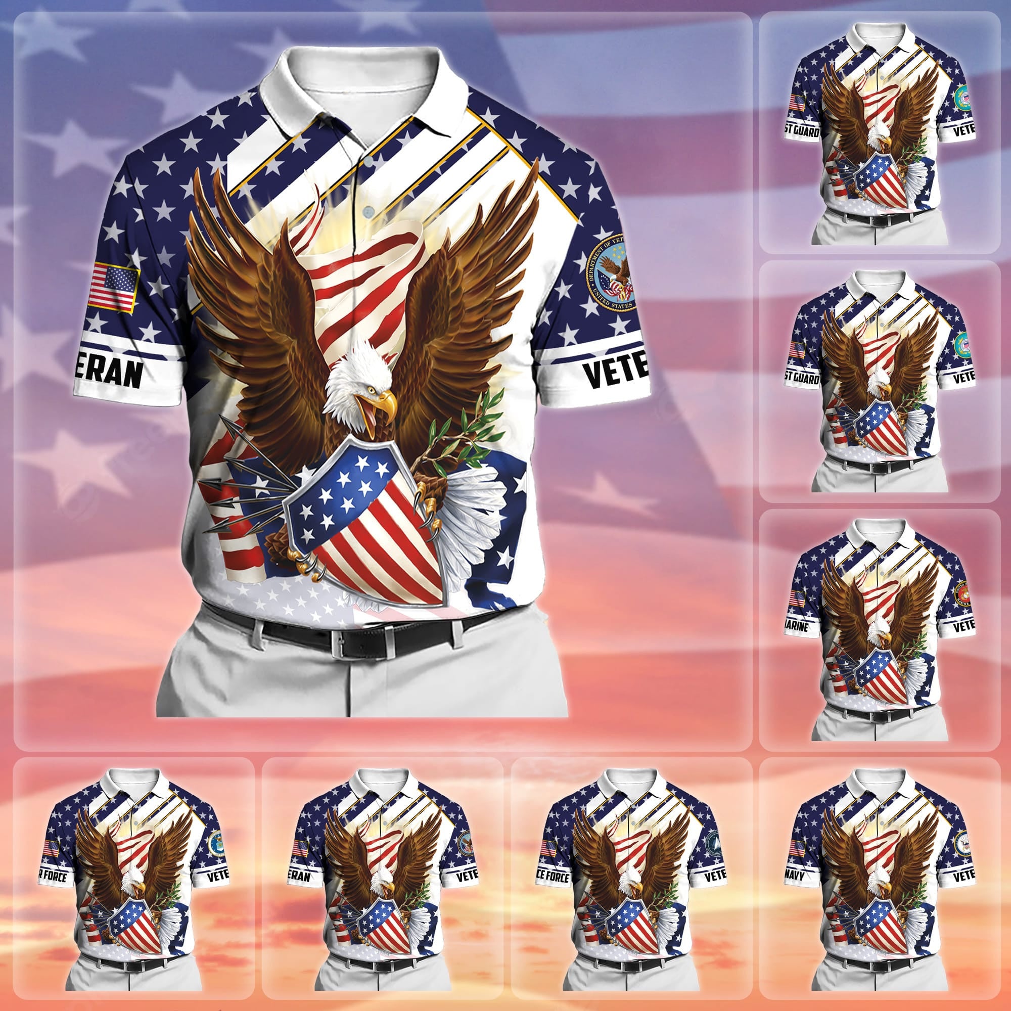 Premium Eagle US Veteran Polo And Hawaii Shirt