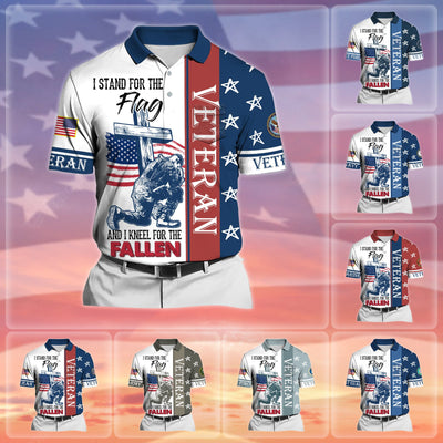Premium I Stand For The Flag And I Kneel For The Fallen US Veteran Polo Shirt With Pocket