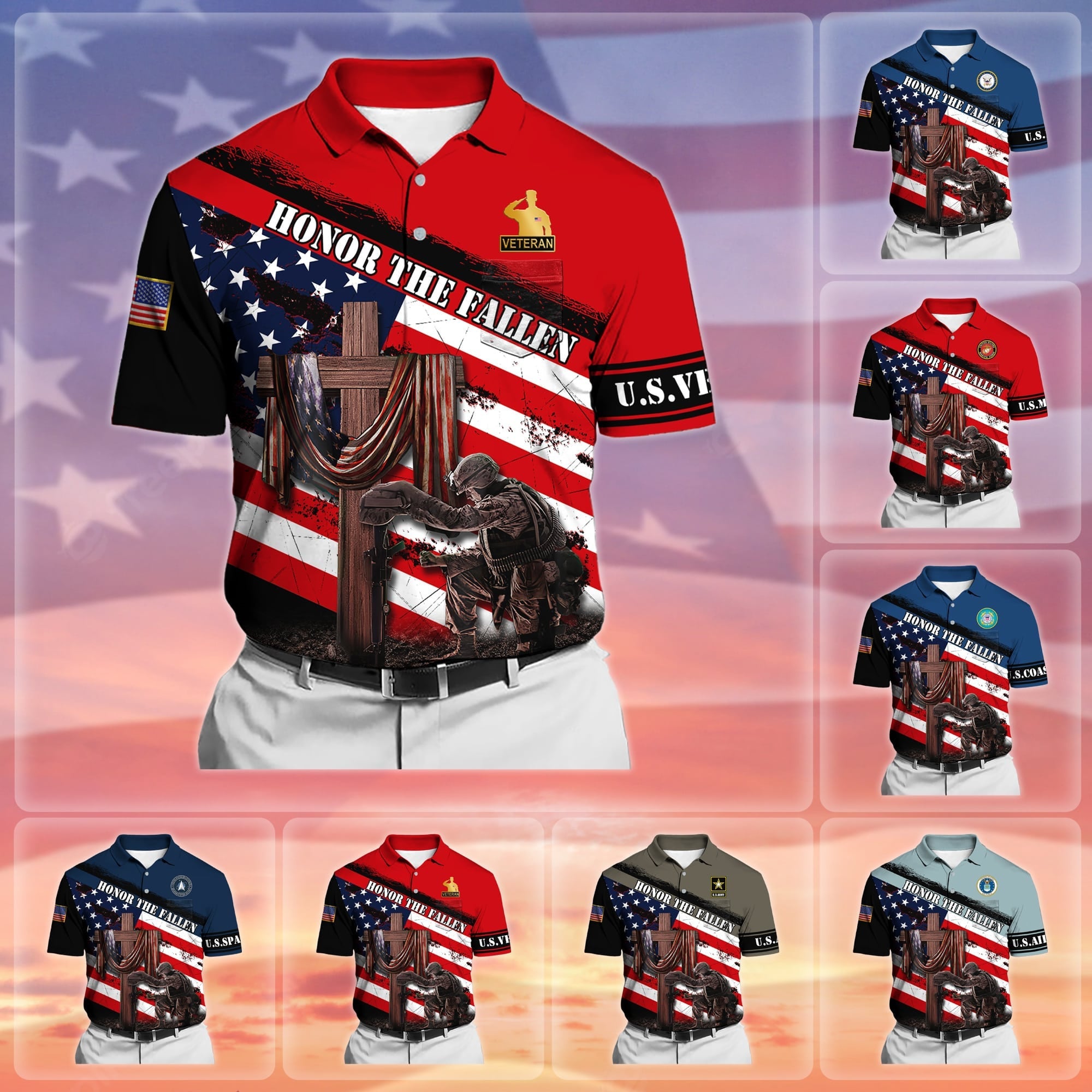 Premium Honor The Fallen US Veteran Polo Shirt With Pocket