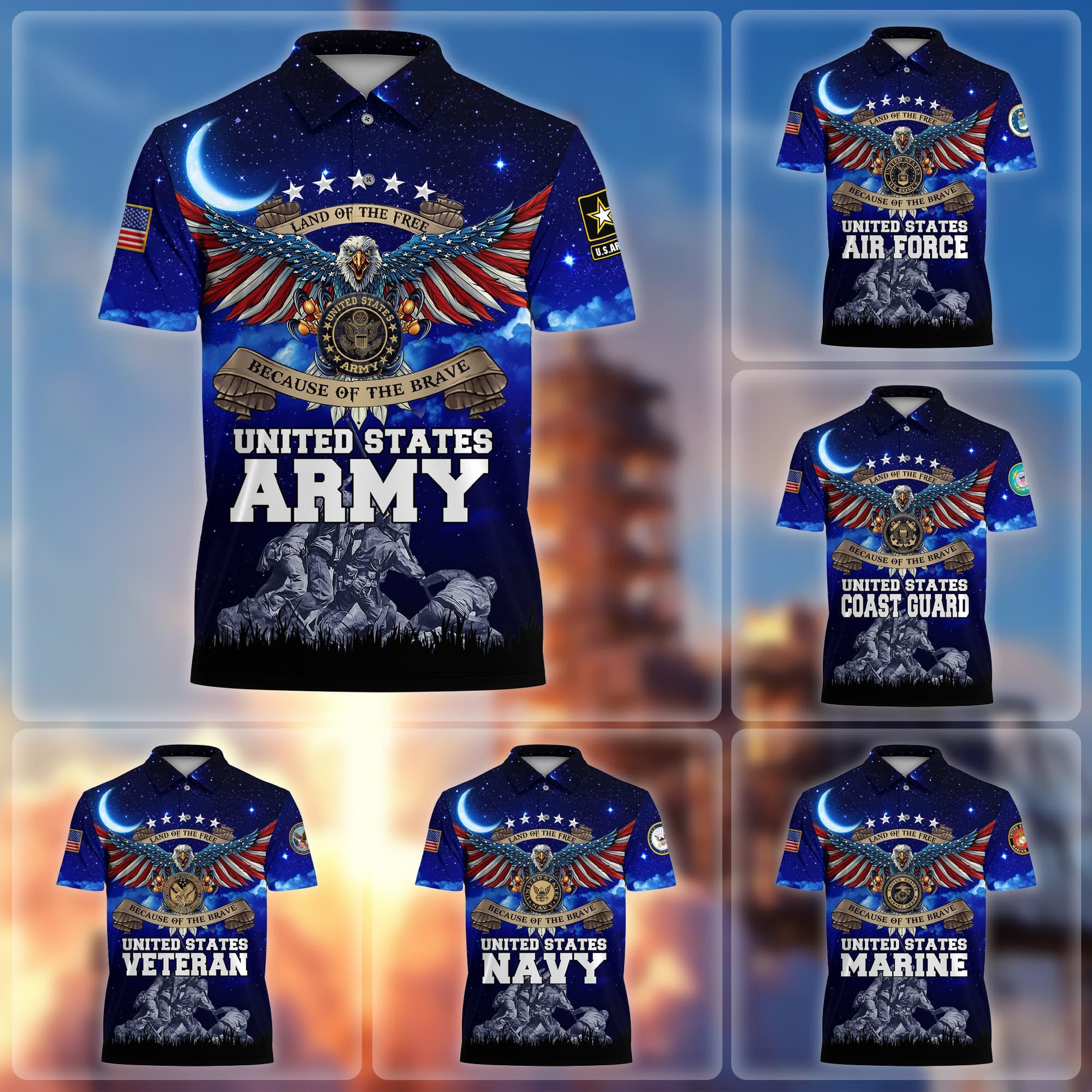 Premium Land Of The Free US Veteran Polo Shirt