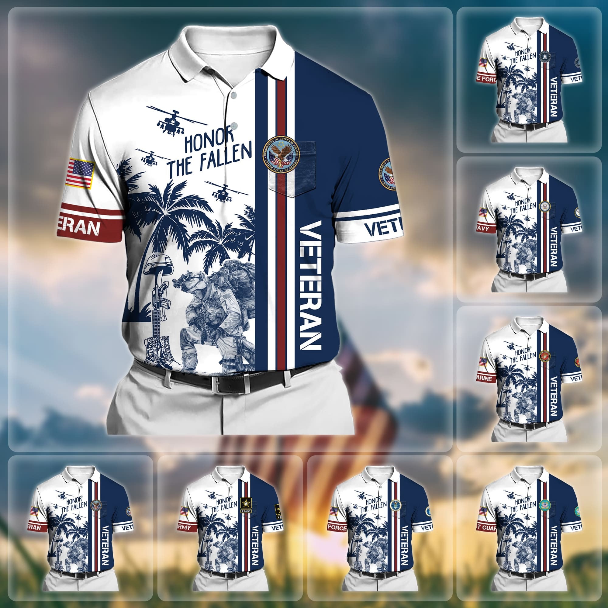 Premium Honor The Fallen US Veteran Polo Shirt With Pocket