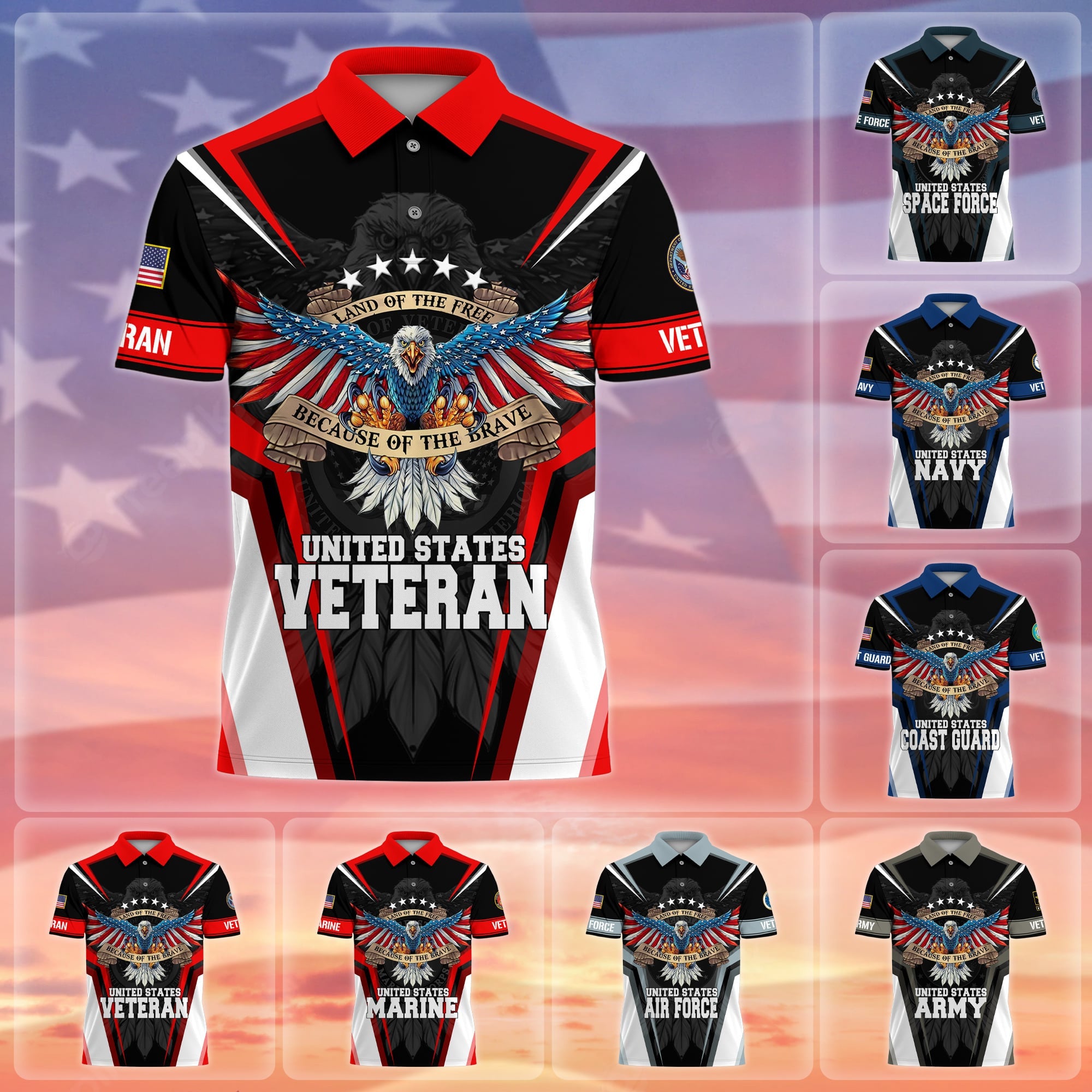 Premium Land Of The Free US Veteran Polo Shirt