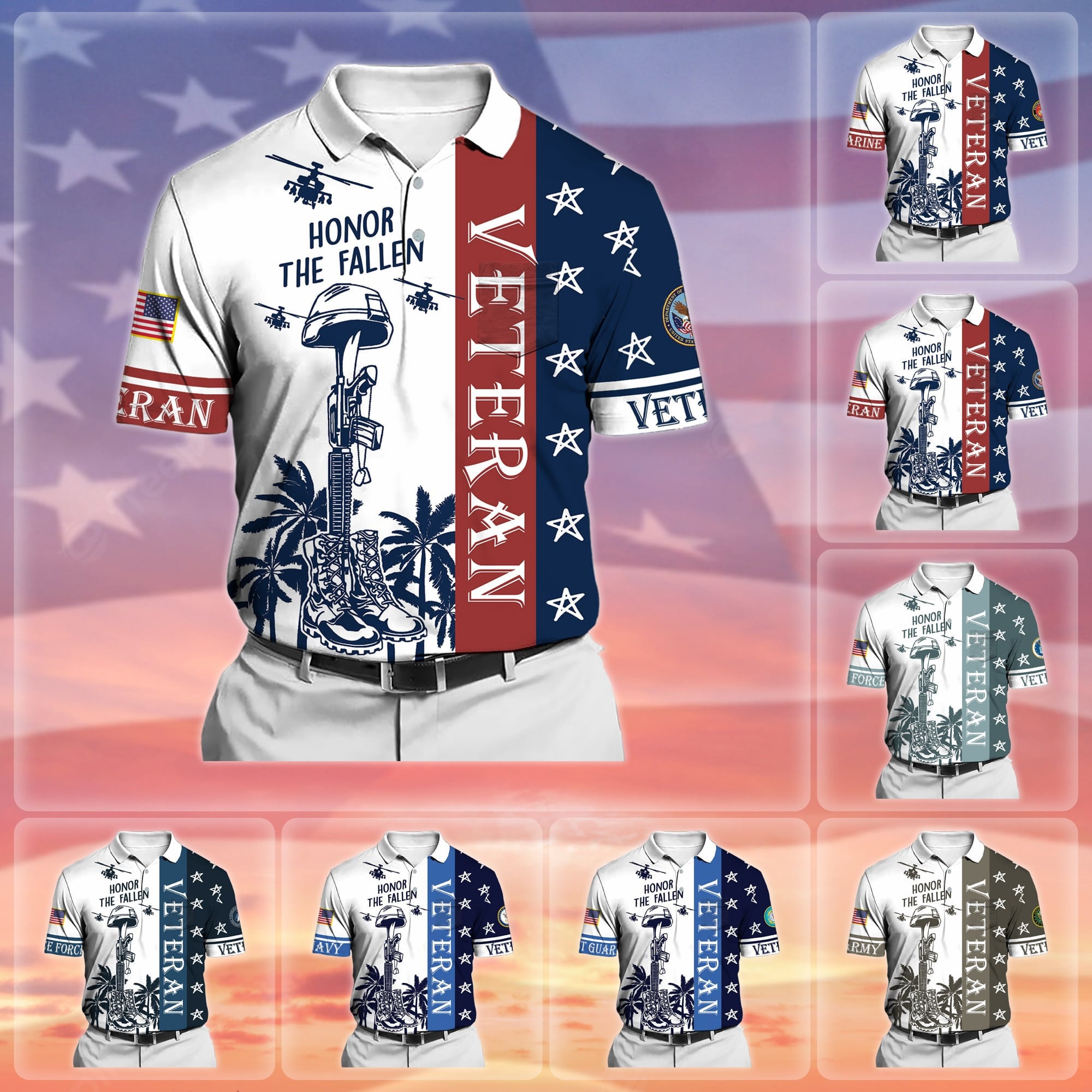 Premium Honor The Fallen US Veteran Polo Shirt With Pocket