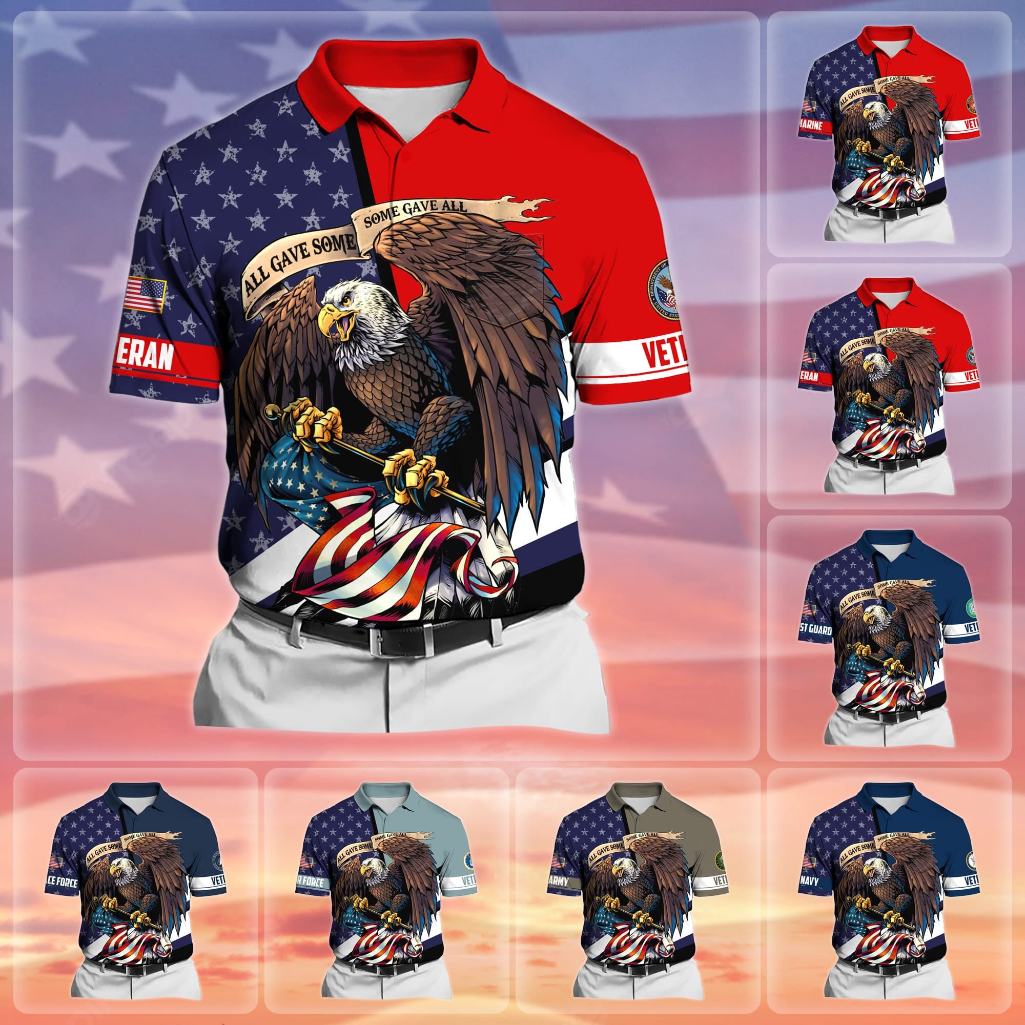 Premium All Gave Some Some Gave All US Veteran Polo Shirt With Pocket