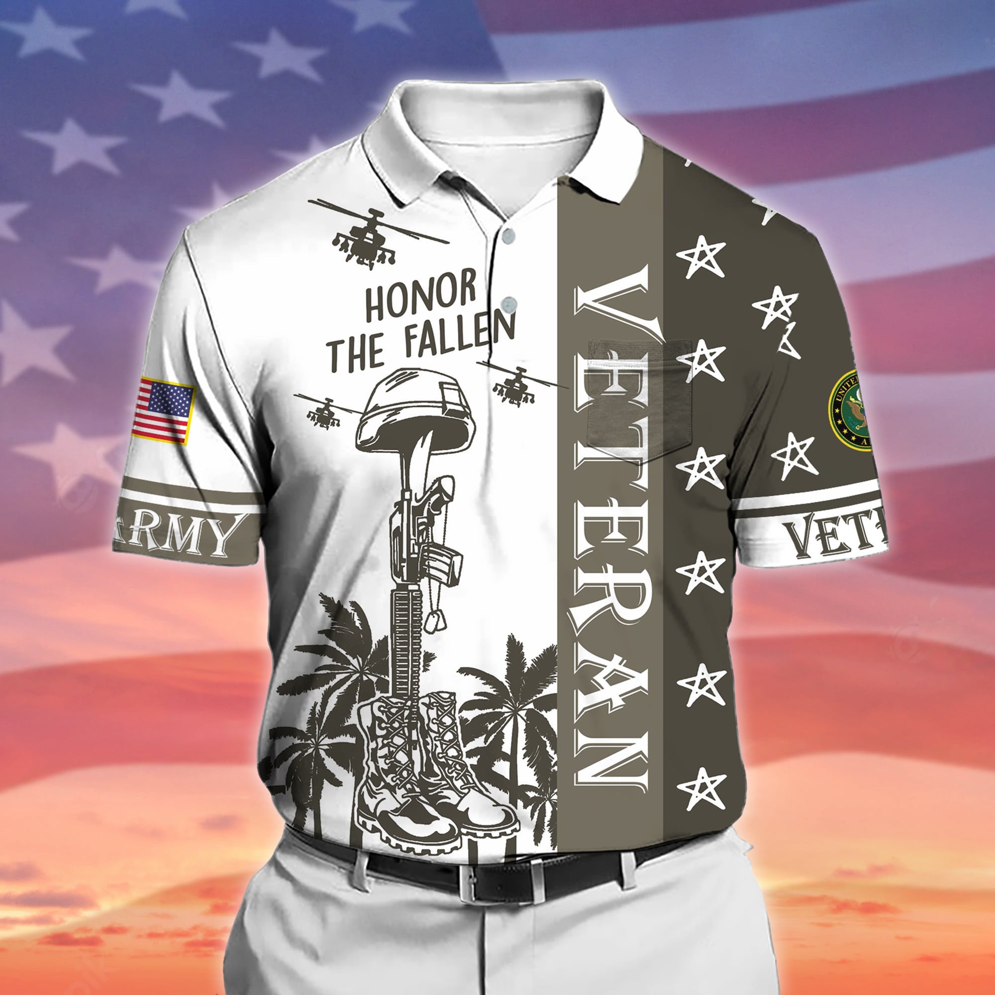 Premium Honor The Fallen US Veteran Polo Shirt With Pocket