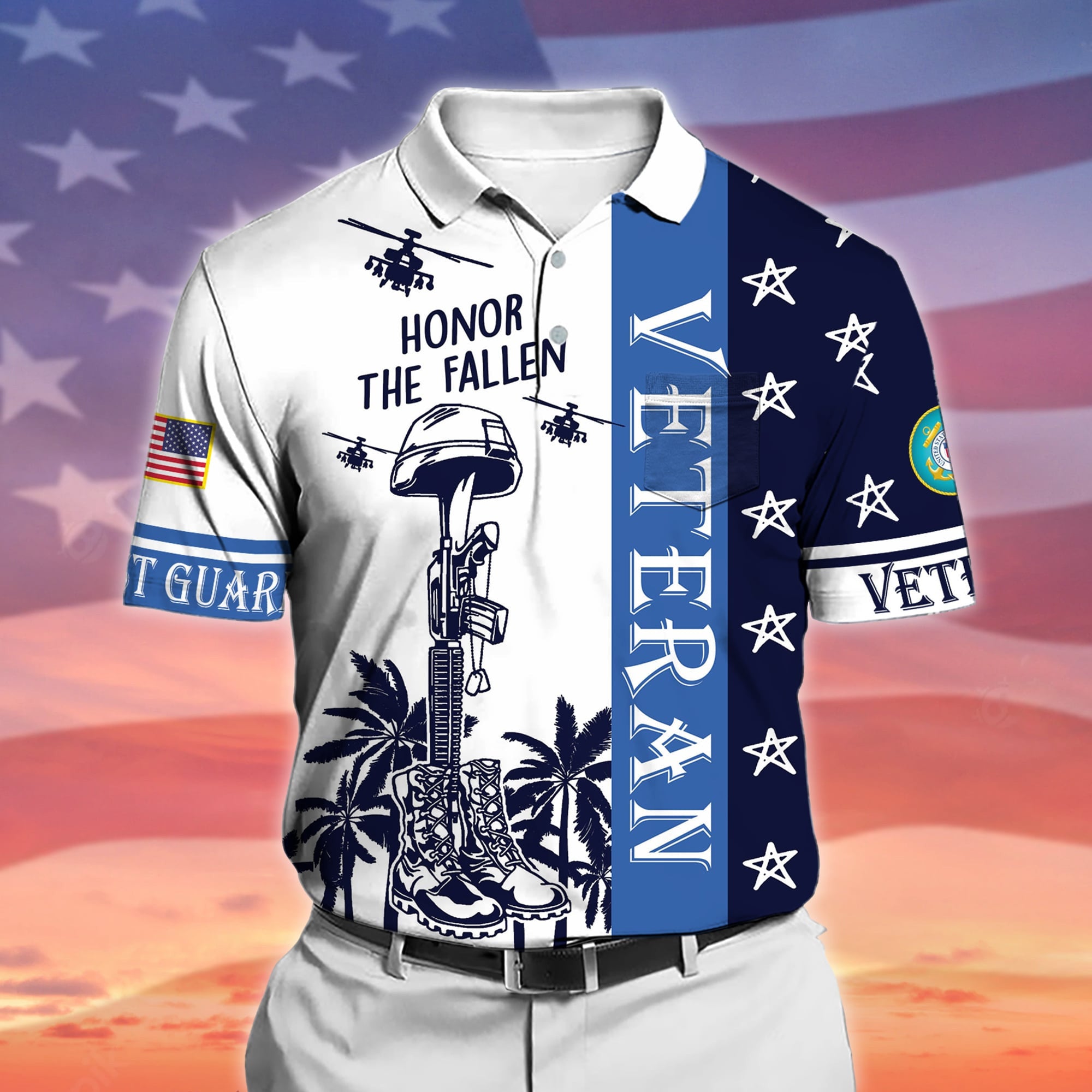 Premium Honor The Fallen US Veteran Polo Shirt With Pocket