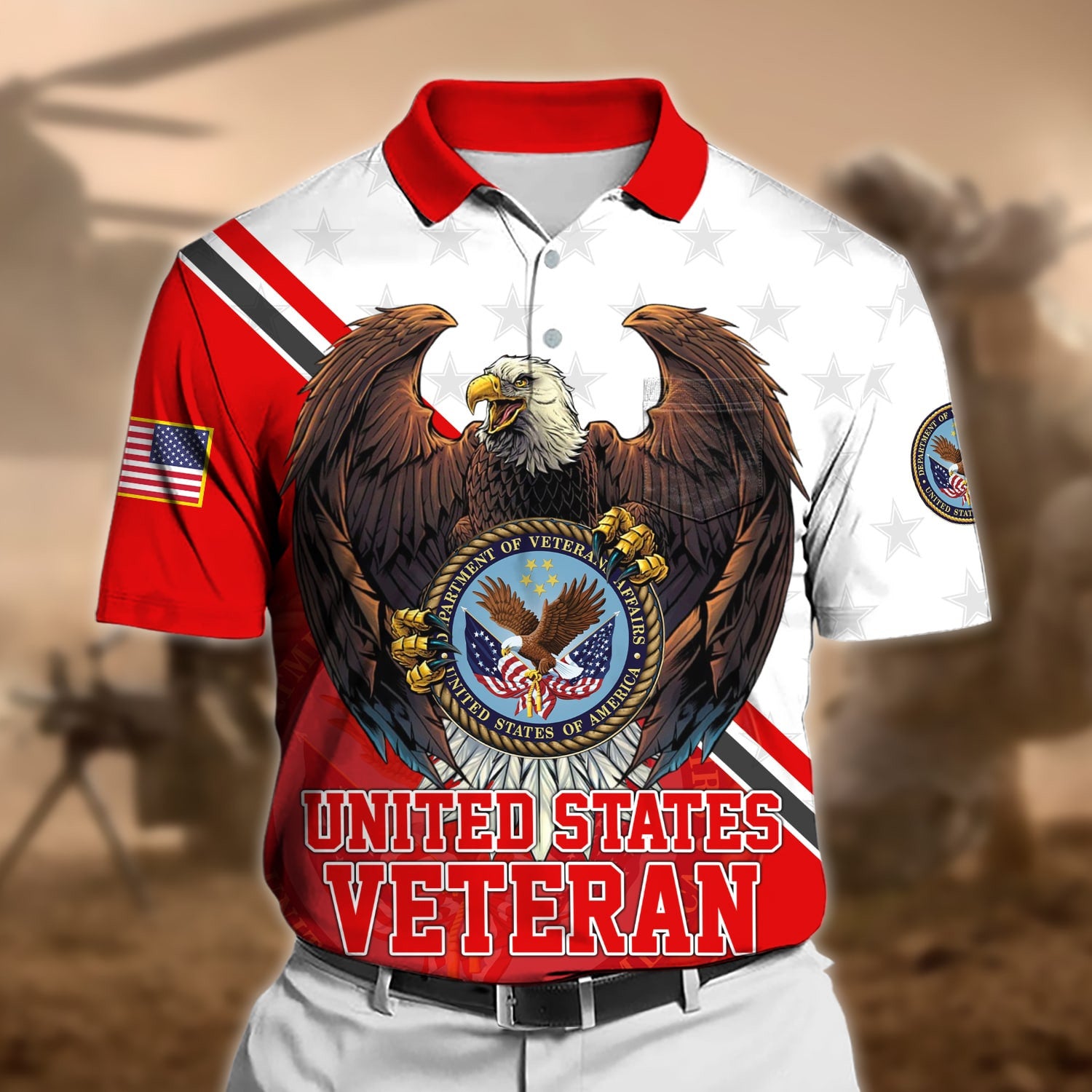 Premium Eagle US Veteran Polo Shirt With Pocket