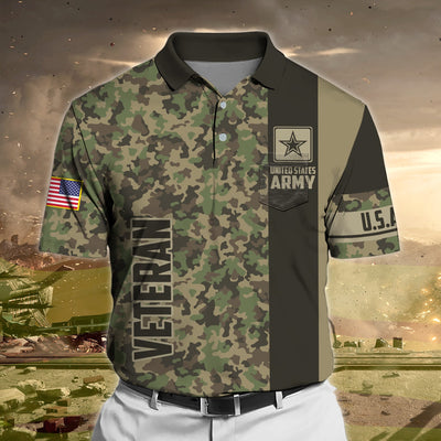 Premium Camo Soldier US Veteran Polo Shirt With Pocket