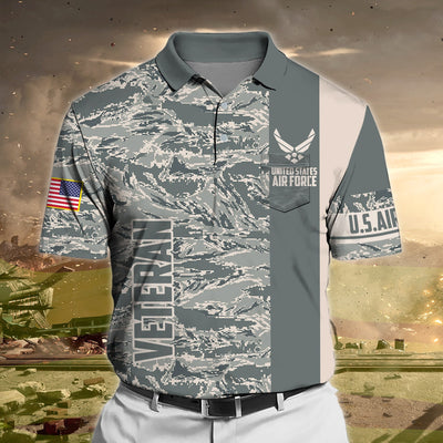 Premium Camo Soldier US Veteran Polo Shirt With Pocket