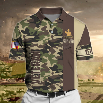 Premium Camo Soldier US Veteran Polo Shirt With Pocket