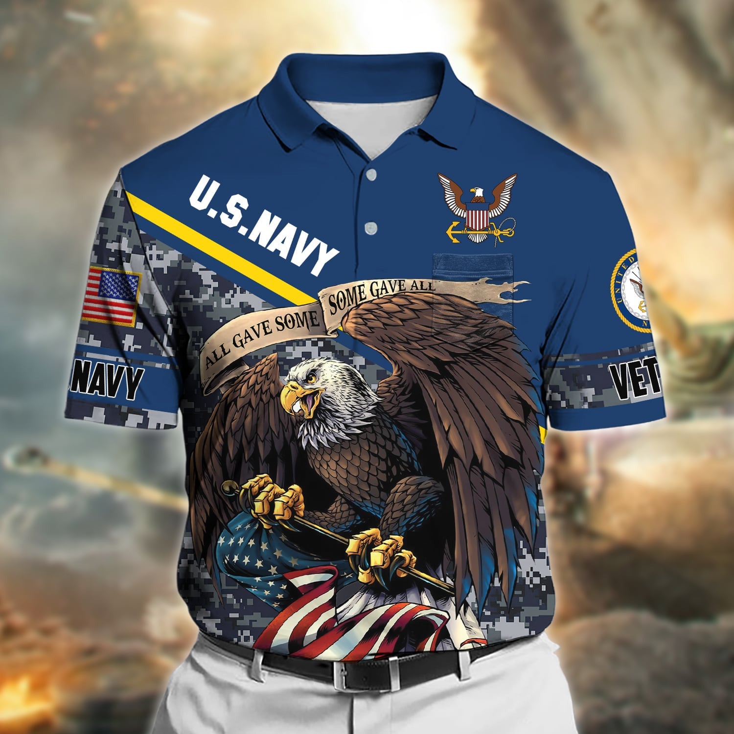 Premium All Gave Some Some Gave All US Veteran Polo Shirt With Pocket