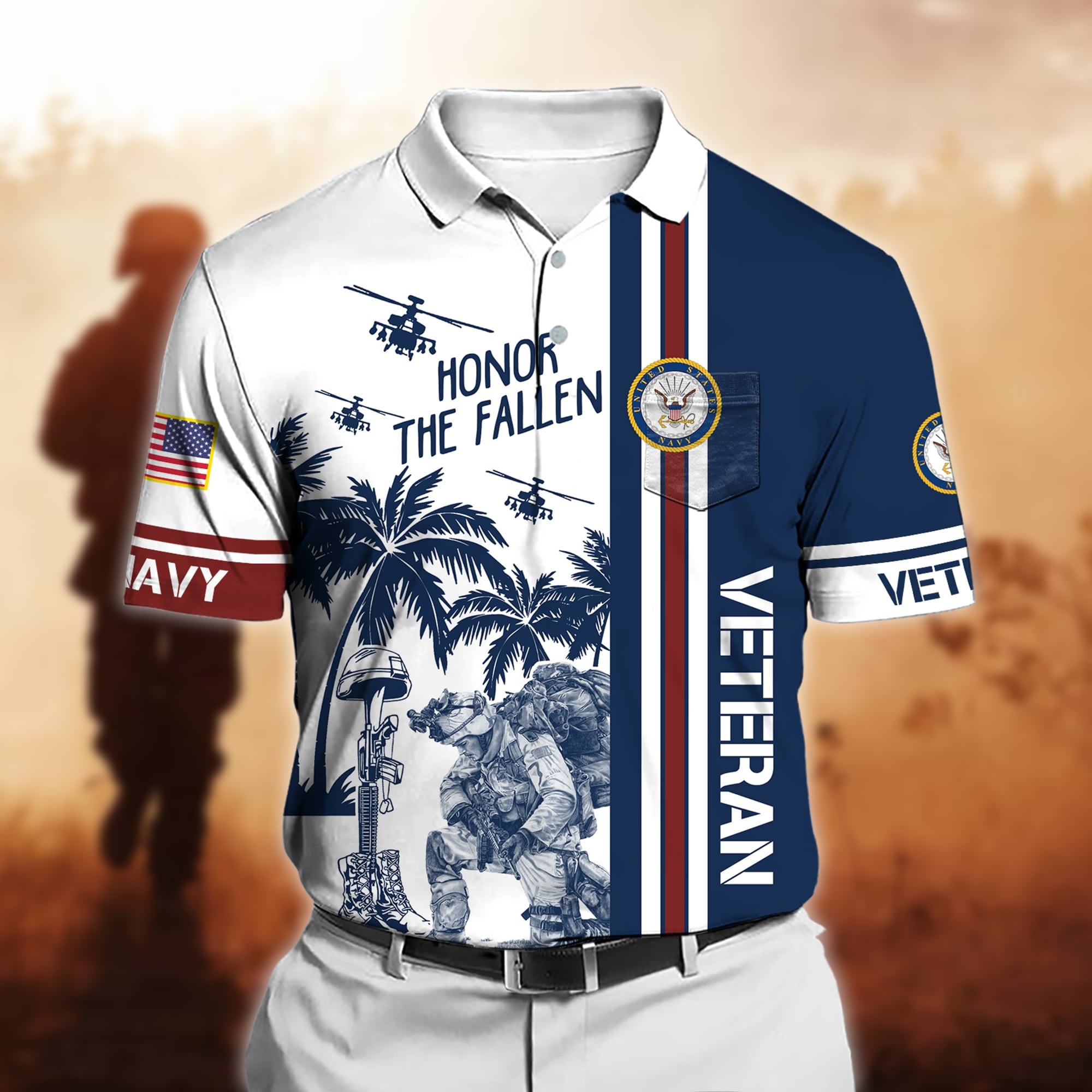 Premium Honor The Fallen US Veteran Polo Shirt With Pocket