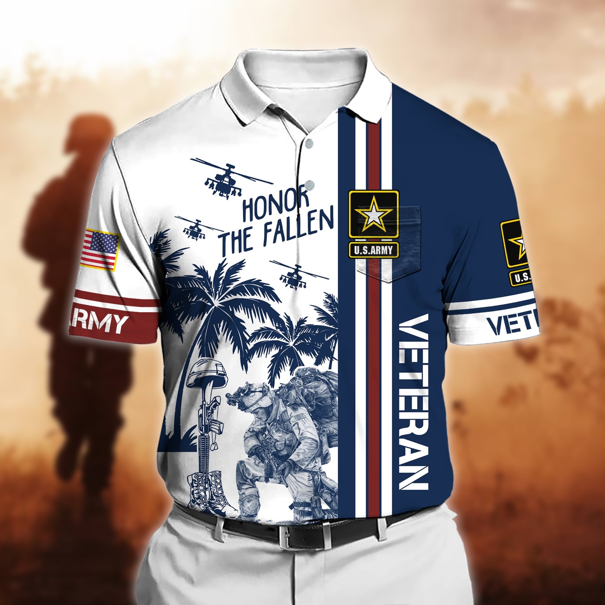 Premium Honor The Fallen US Veteran Polo Shirt With Pocket