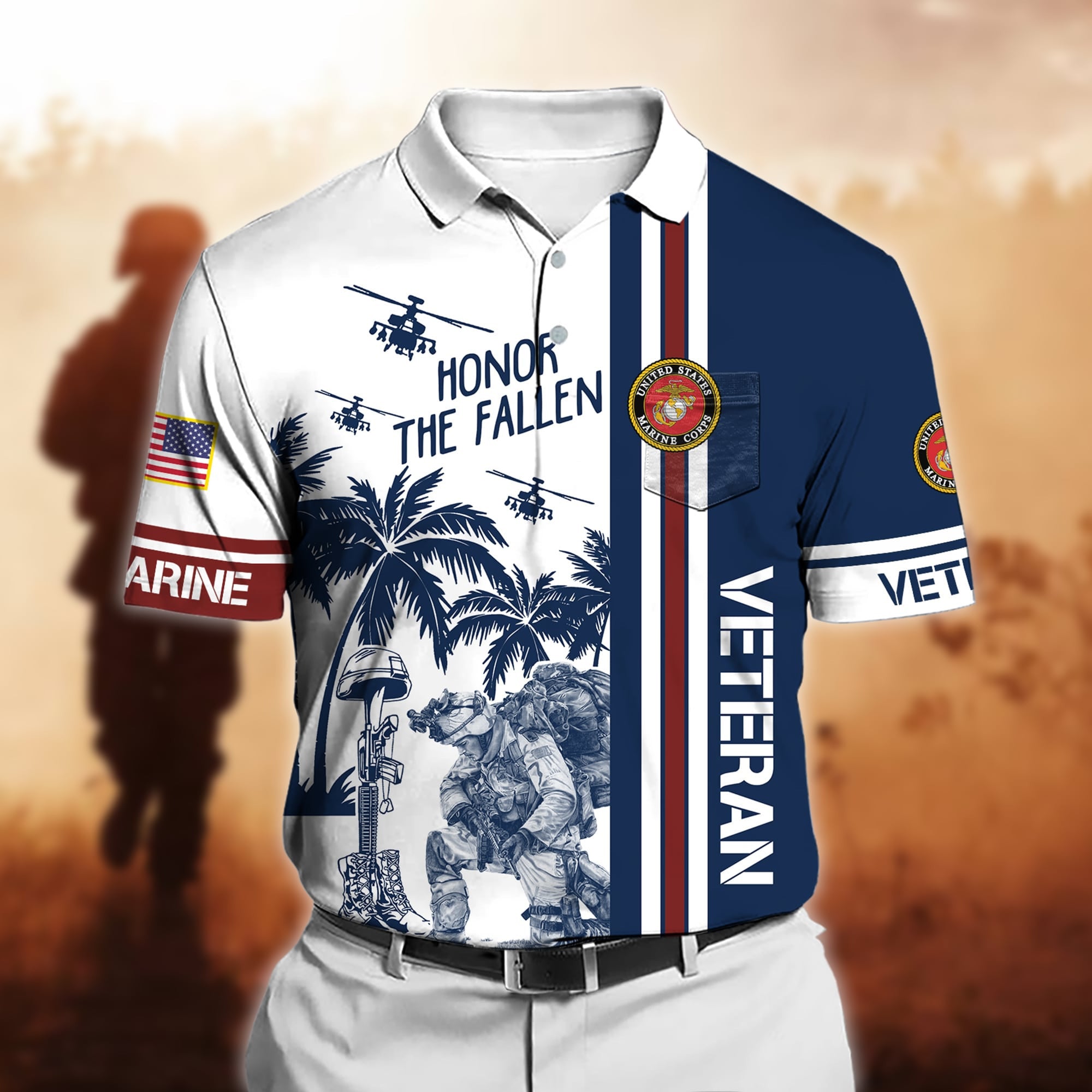 Premium Honor The Fallen US Veteran Polo Shirt With Pocket