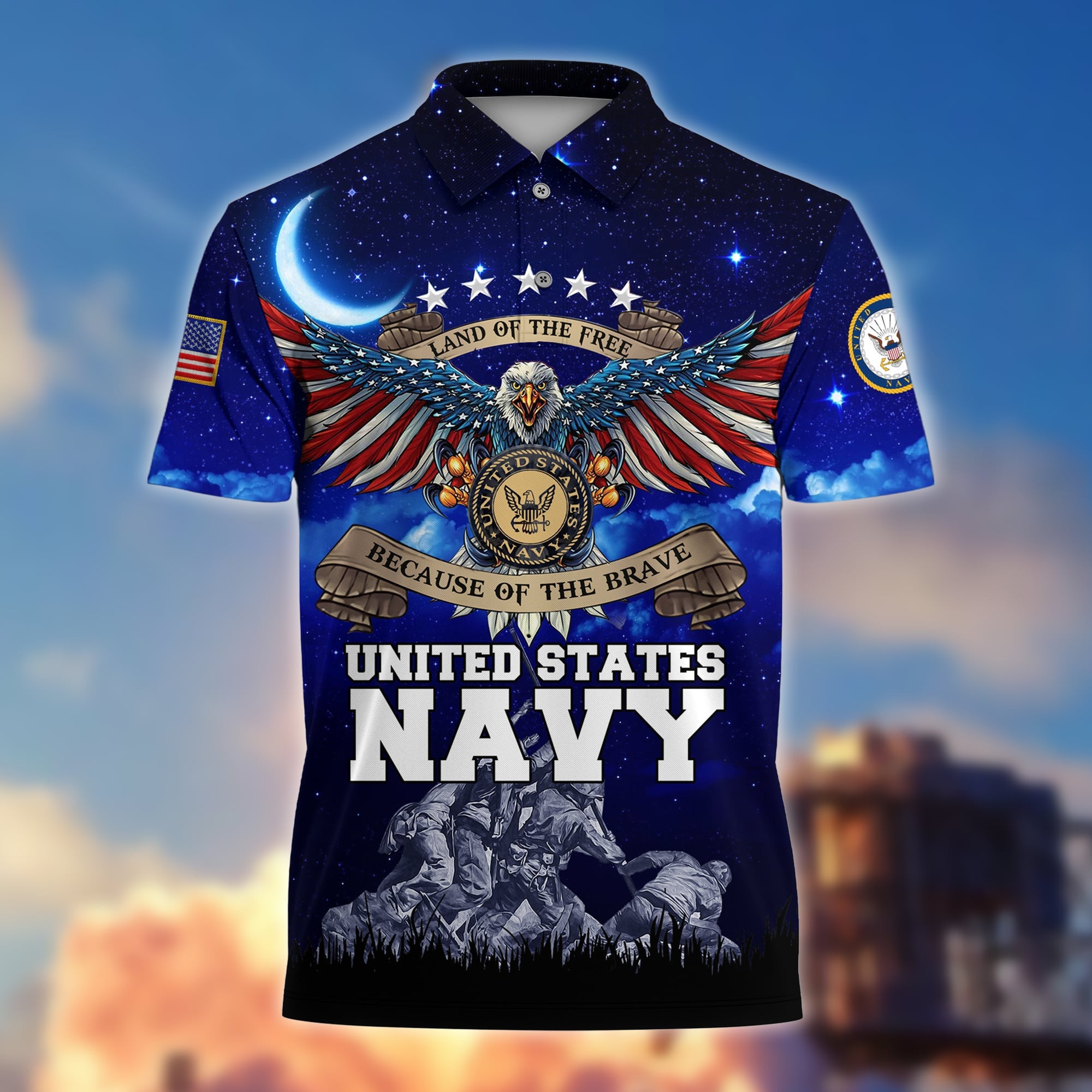 Premium Land Of The Free US Veteran Polo Shirt
