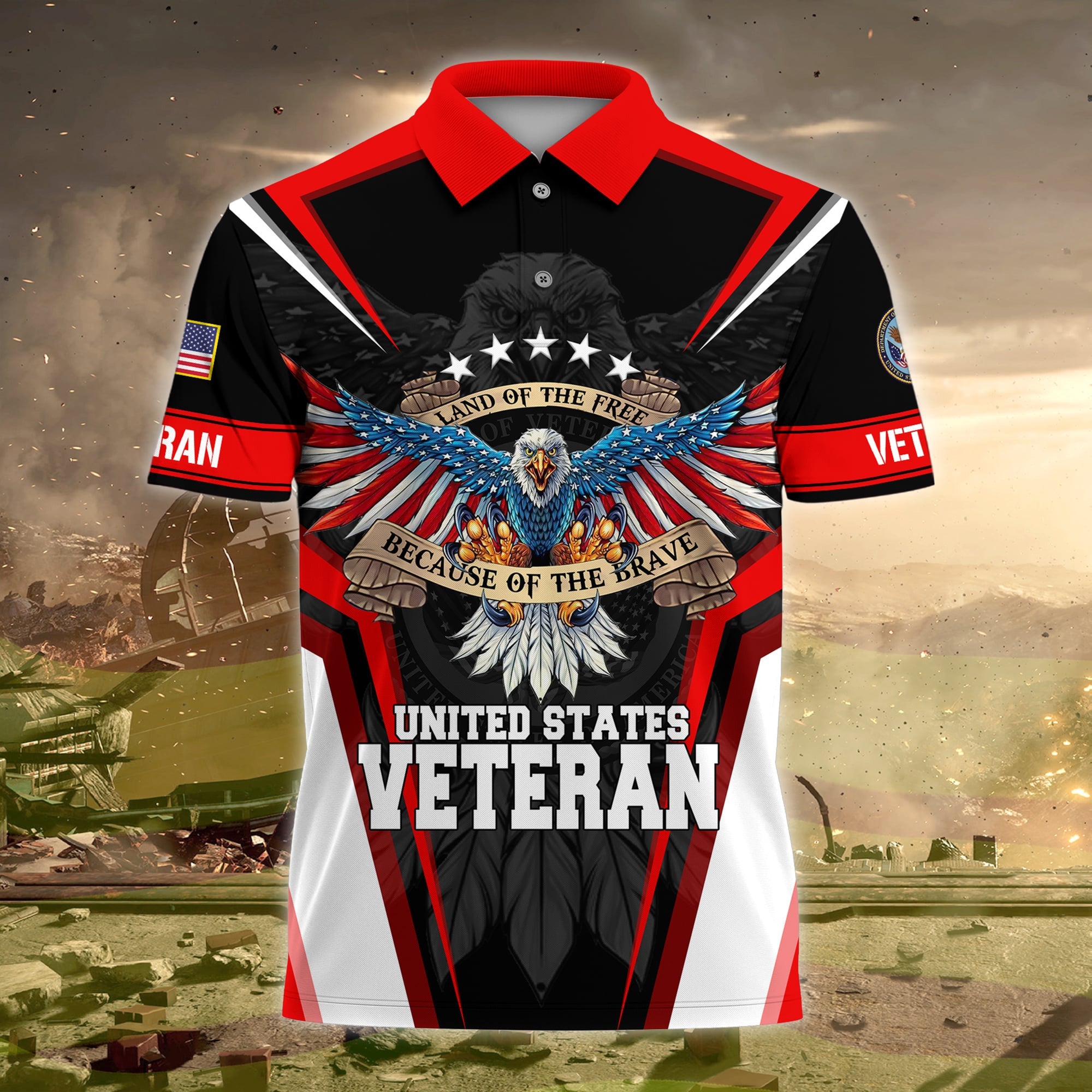 Premium Land Of The Free US Veteran Polo Shirt