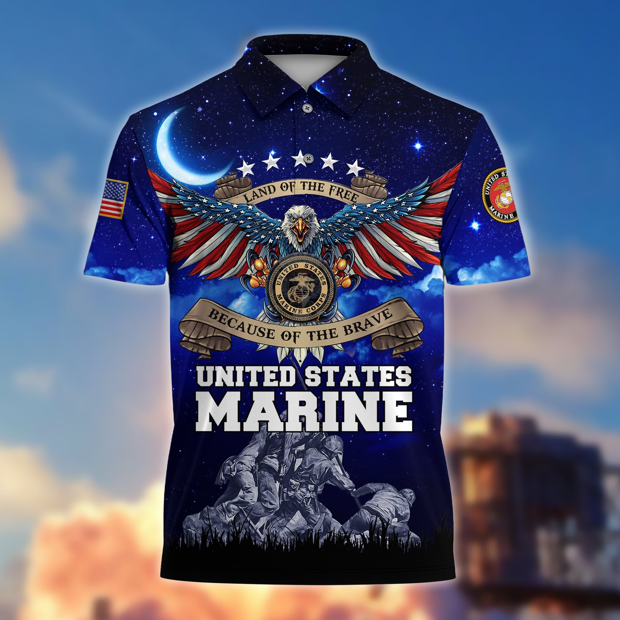 Premium Land Of The Free US Veteran Polo Shirt