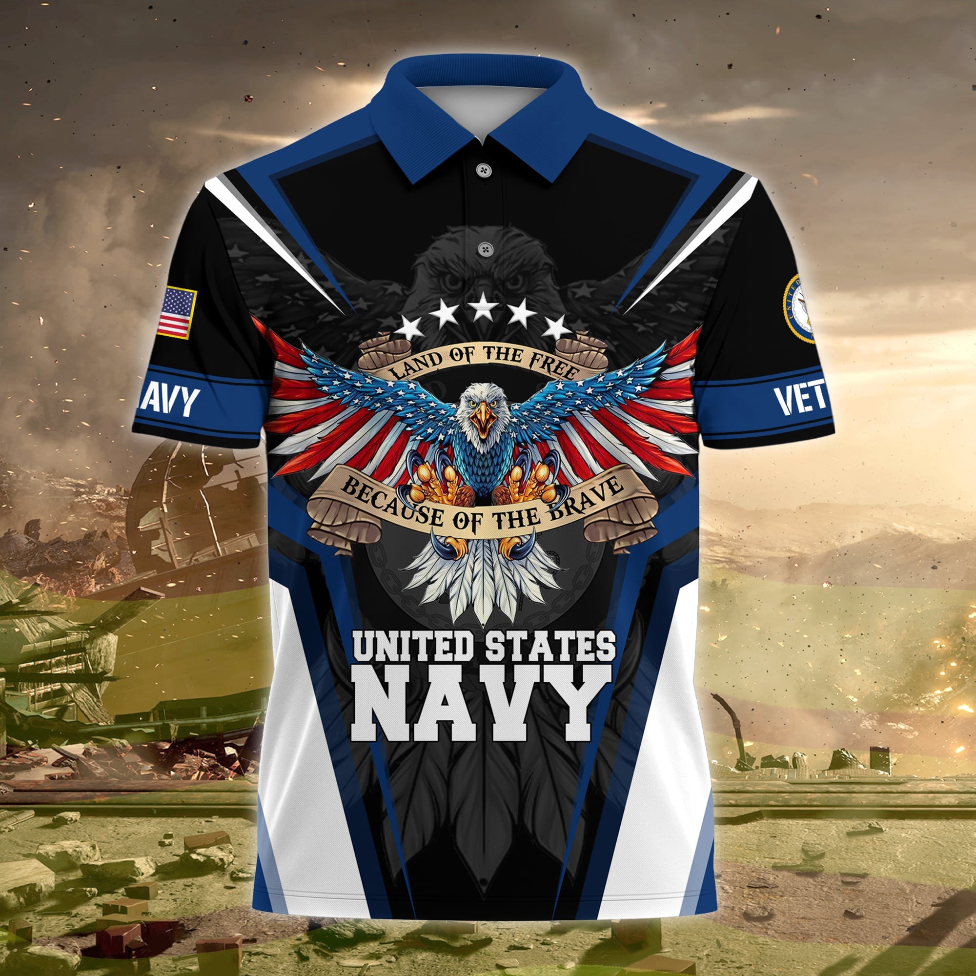 Premium Land Of The Free US Veteran Polo Shirt