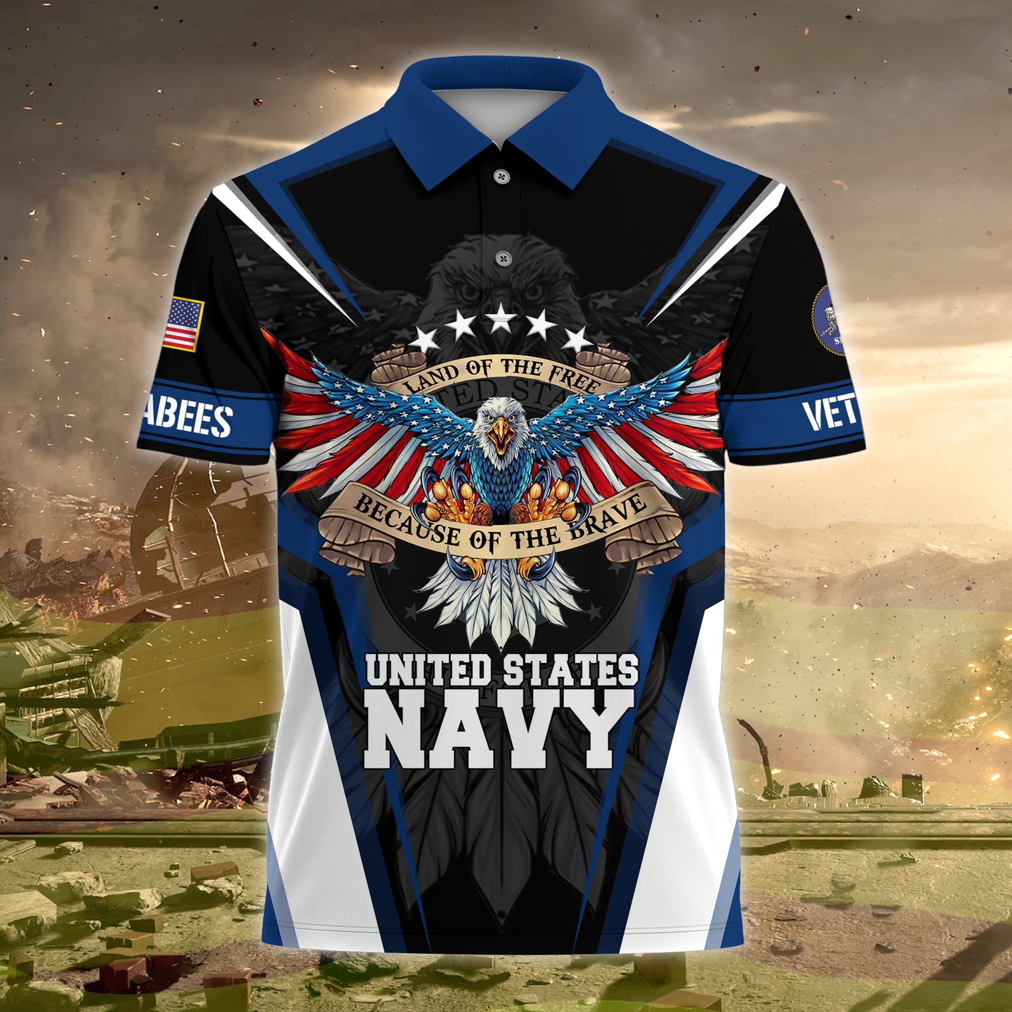 Premium Land Of The Free US Veteran Polo Shirt