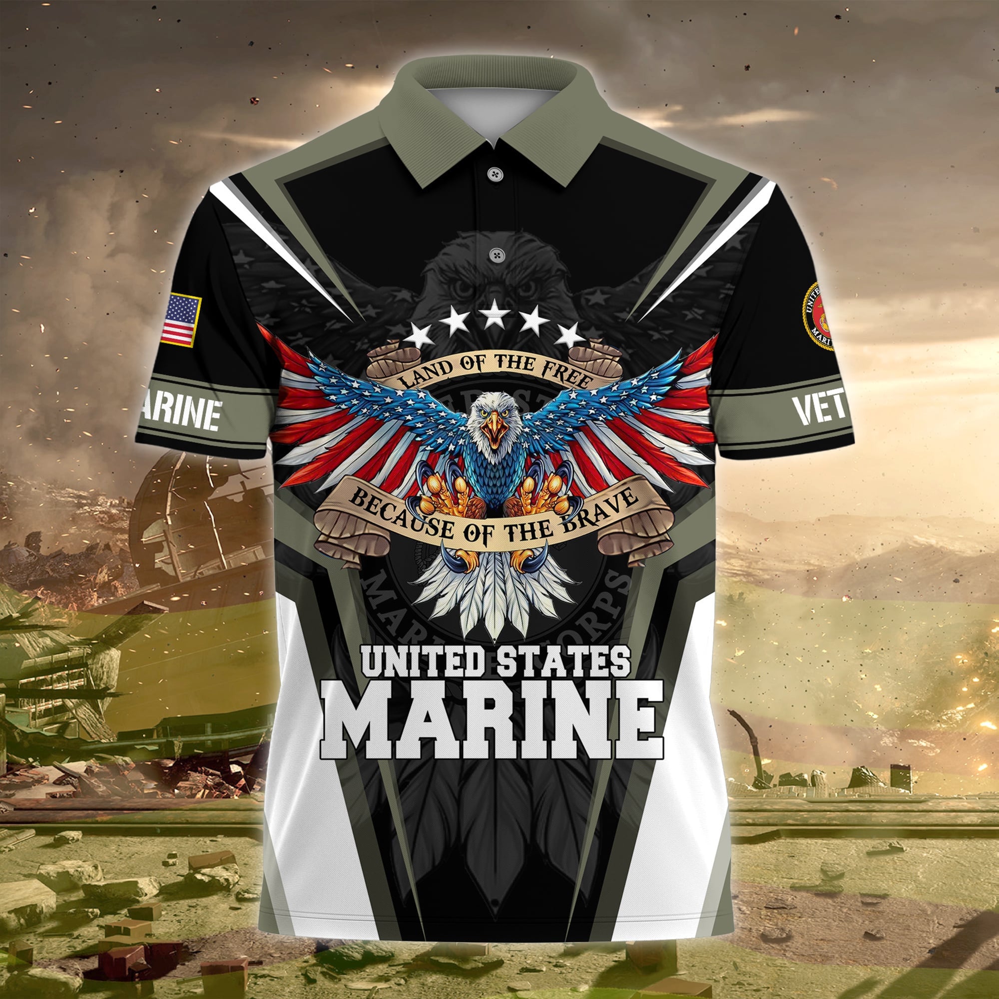 Premium Land Of The Free US Veteran Polo Shirt
