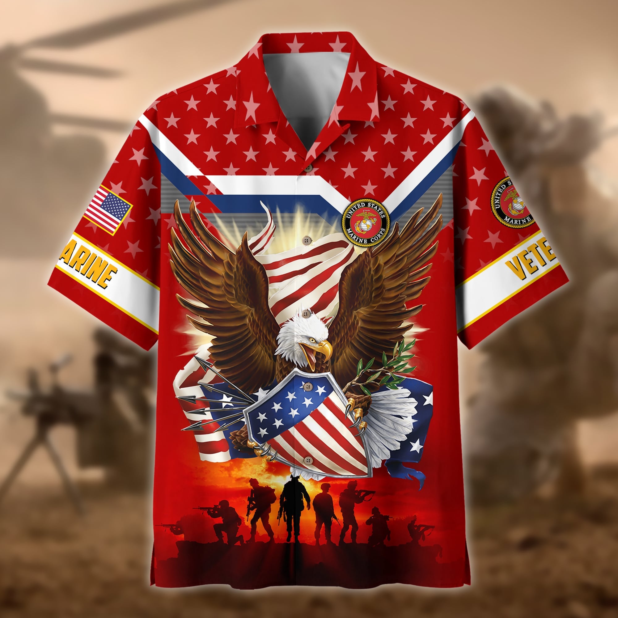 Premium Eagle US Veteran Polo And Hawaii Shirt