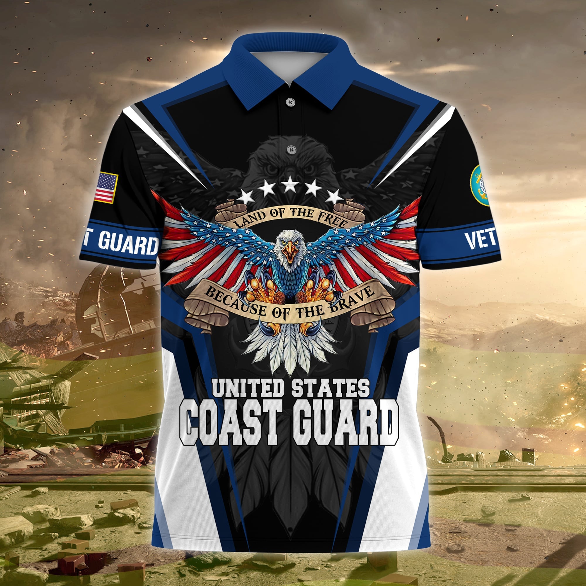 Premium Land Of The Free US Veteran Polo Shirt
