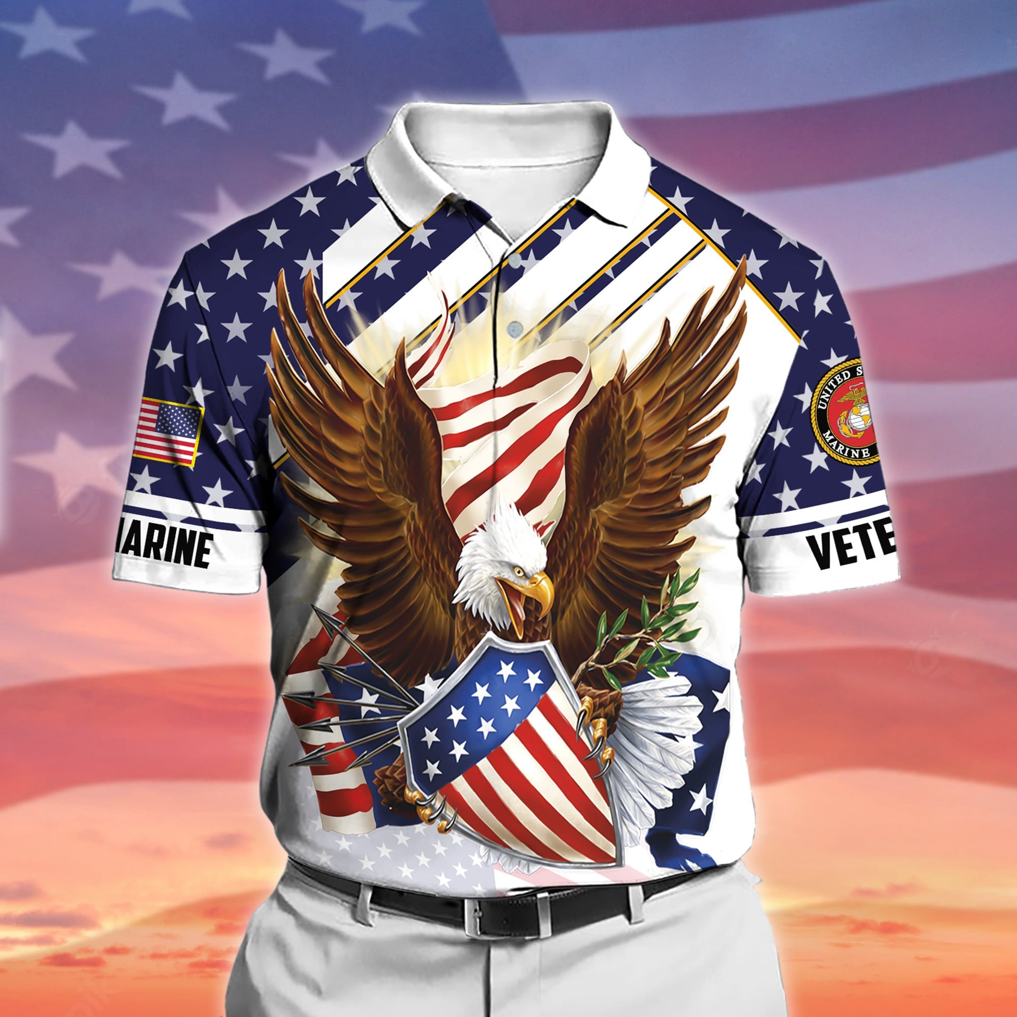 Premium Eagle US Veteran Polo And Hawaii Shirt