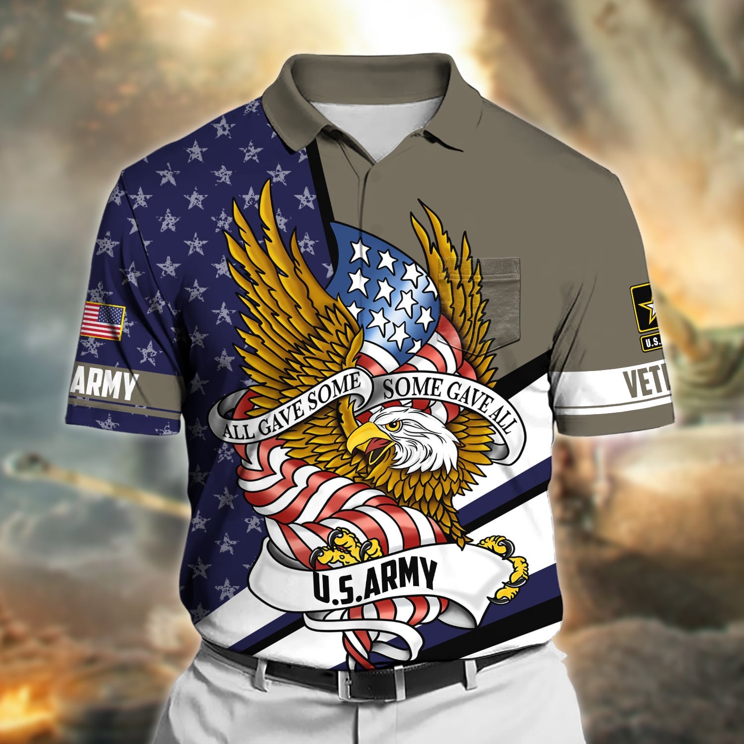 Premium All Gave Some Some Gave All US Veteran Polo Shirt With Pocket