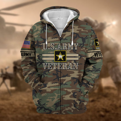 Premium Camo Soldiers US Veteran Zip Hoodie