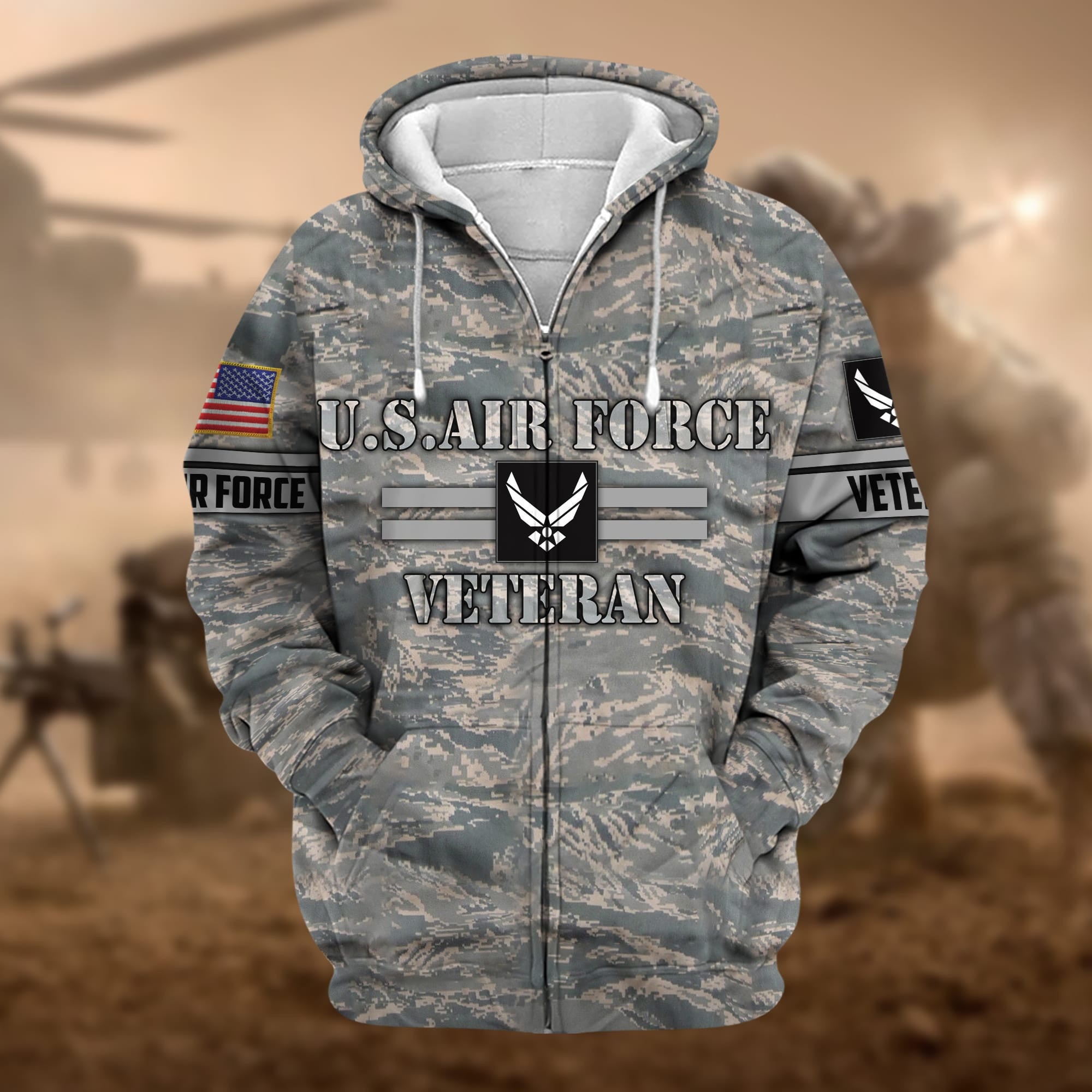 Premium Camo Soldiers US Veteran Zip Hoodie