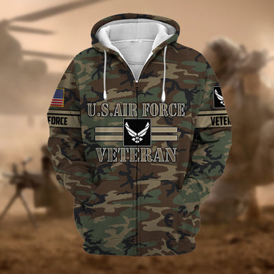 Premium Camo Soldiers US Veteran Zip Hoodie