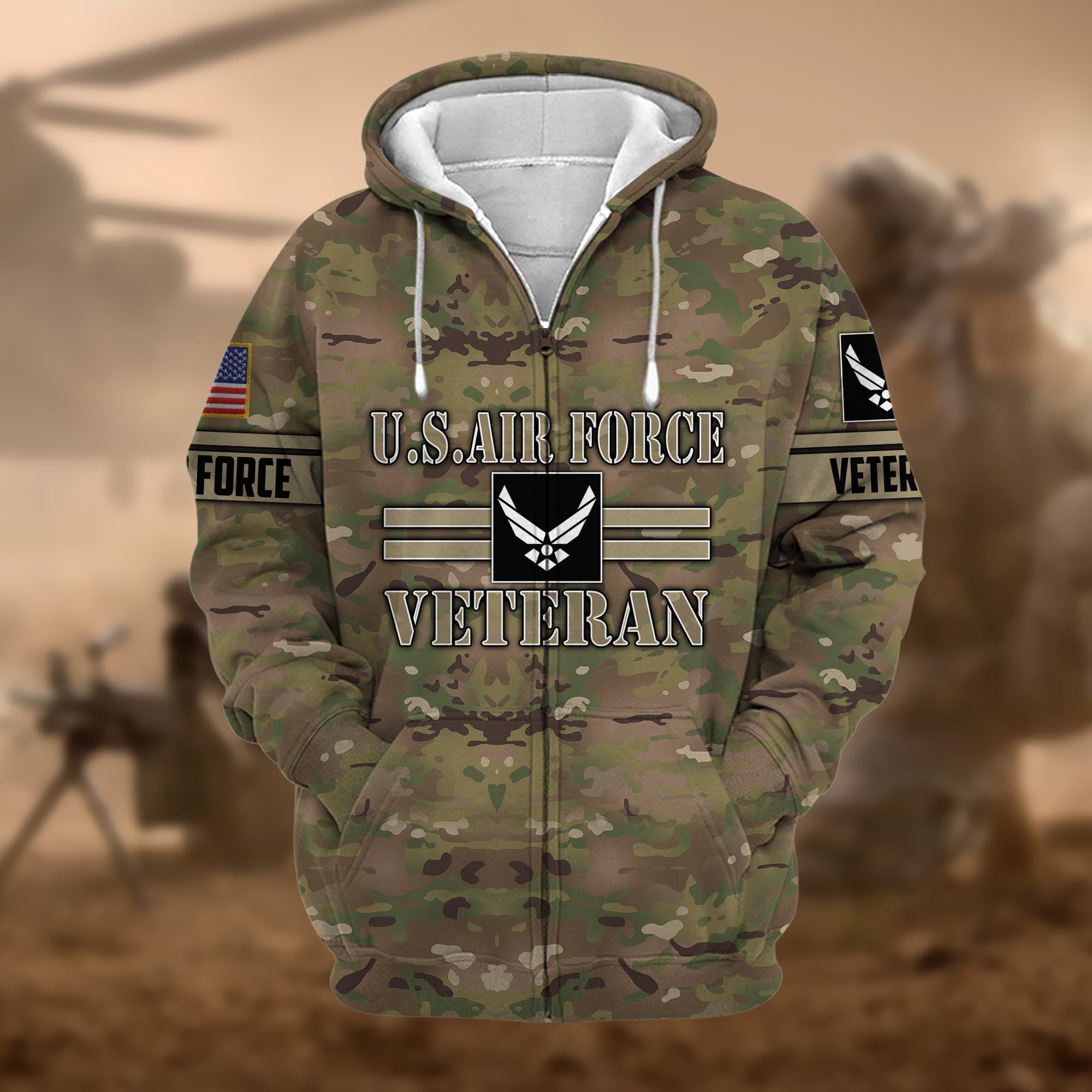 Premium Camo Soldiers US Veteran Zip Hoodie