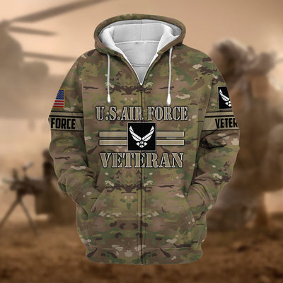 Premium Camo Soldiers US Veteran Zip Hoodie