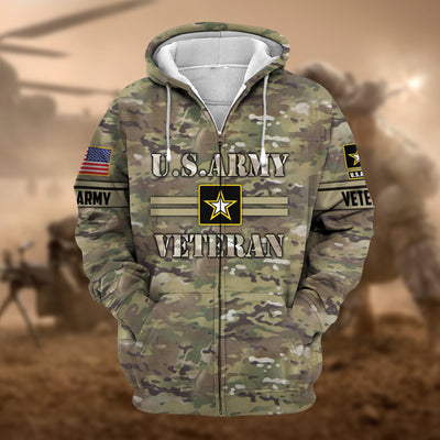Premium Camo Soldiers US Veteran Zip Hoodie