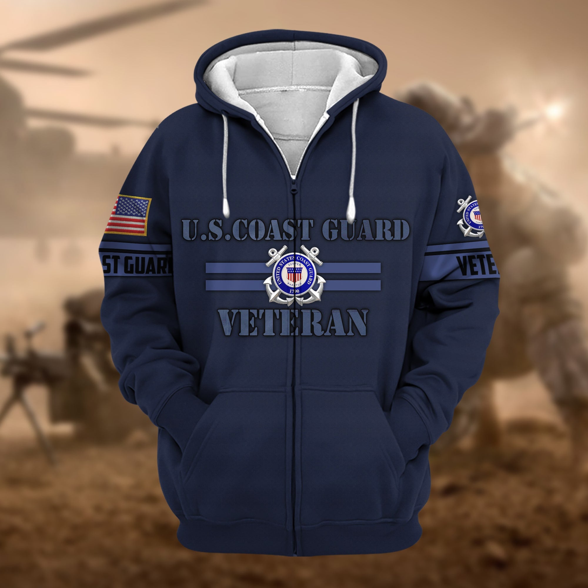 Premium Camo Soldiers US Veteran Zip Hoodie