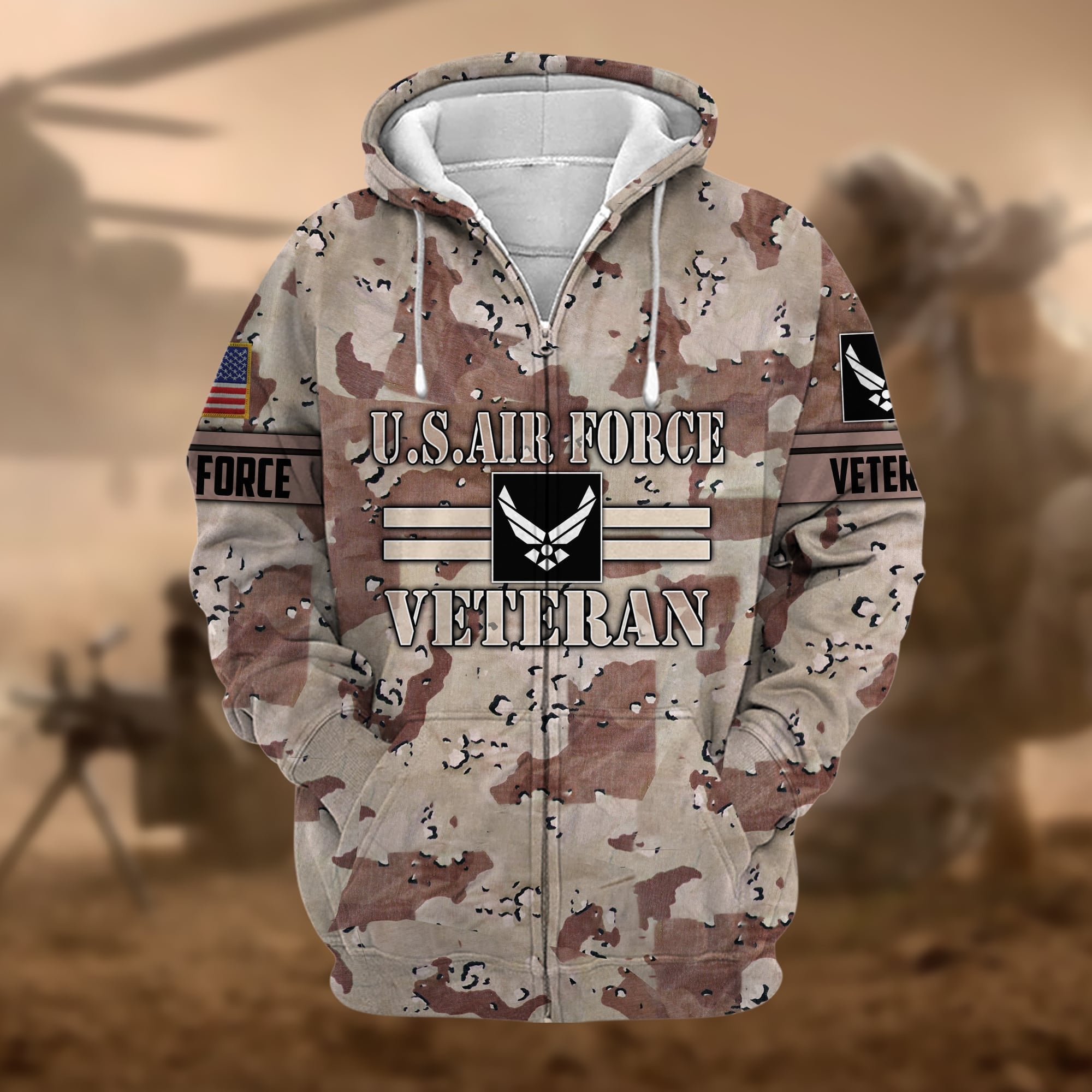 Premium Camo Soldiers US Veteran Zip Hoodie