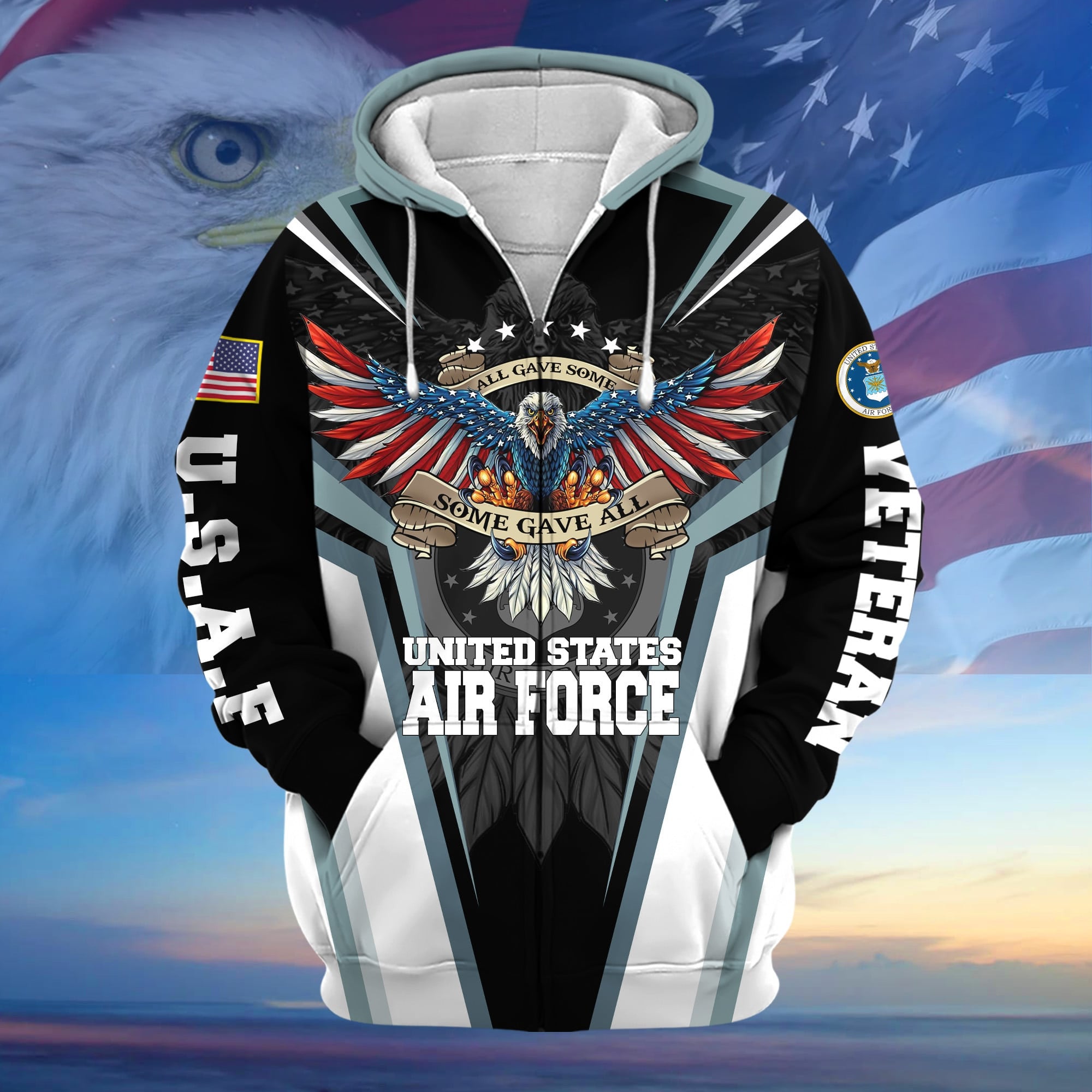 Premium All Gave Some Some Gave All US Veteran Zip Hoodie