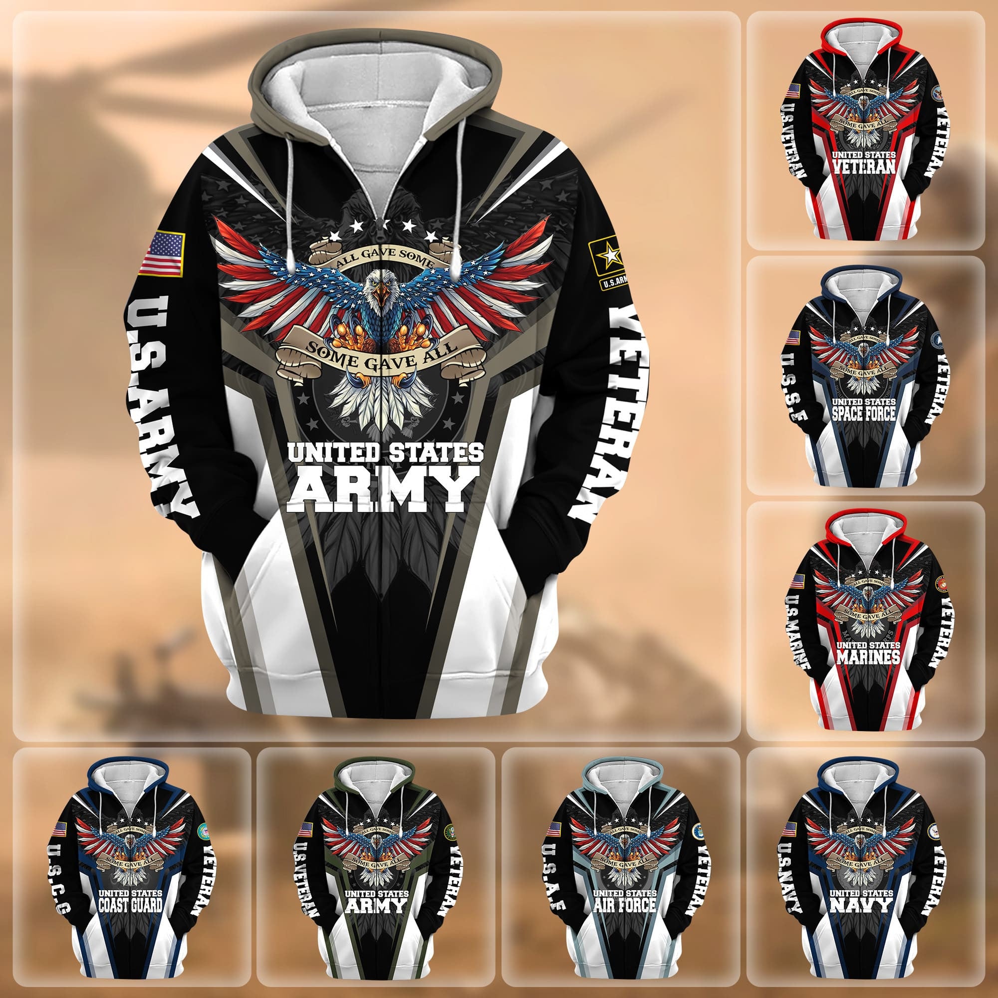 Premium All Gave Some Some Gave All US Veteran Zip Hoodie