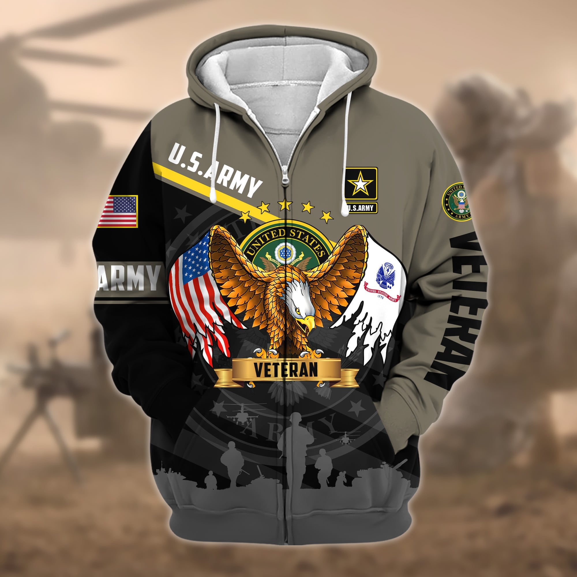 Premium Proudly Served US Veteran Zip Hoodie